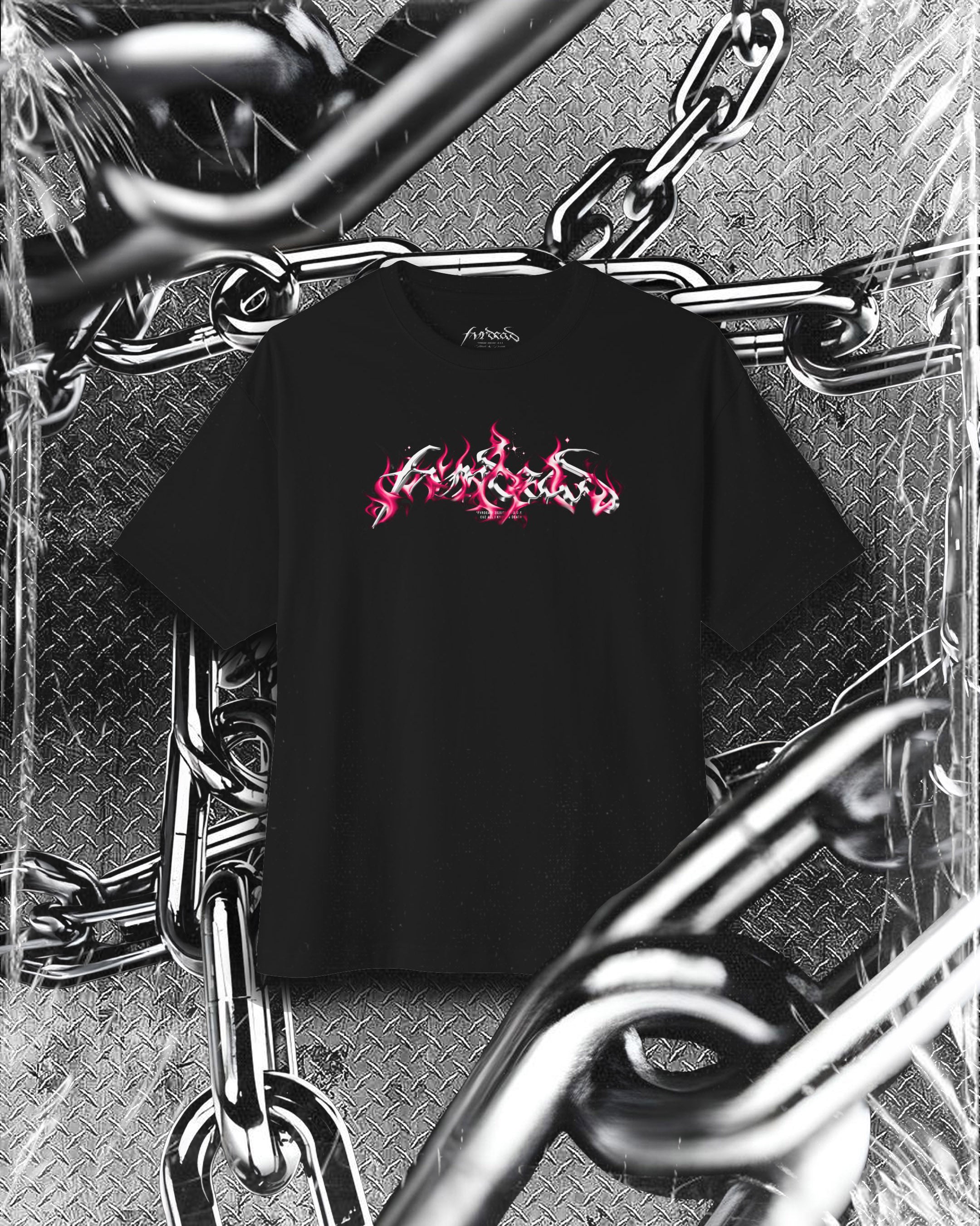 Pink Inferno flame logo Blk tee