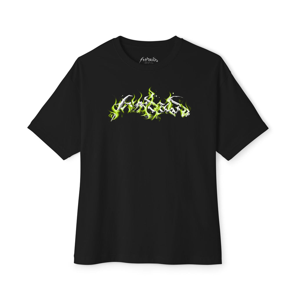 Toxic Lime flame logo Blk tee