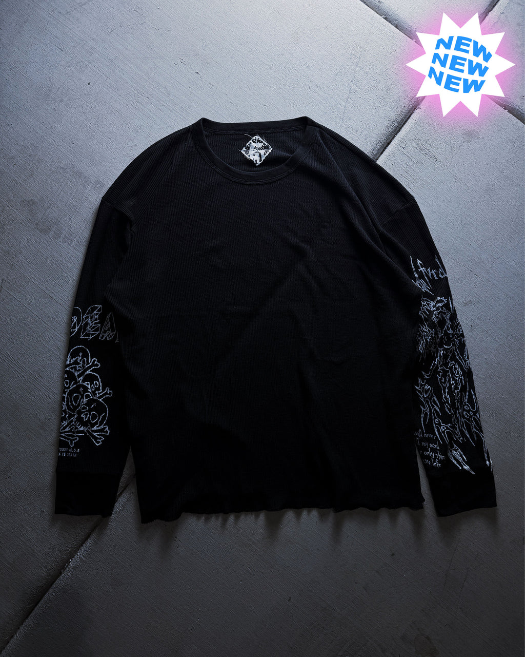 Black Thermal Waffle Knit LongSleeve