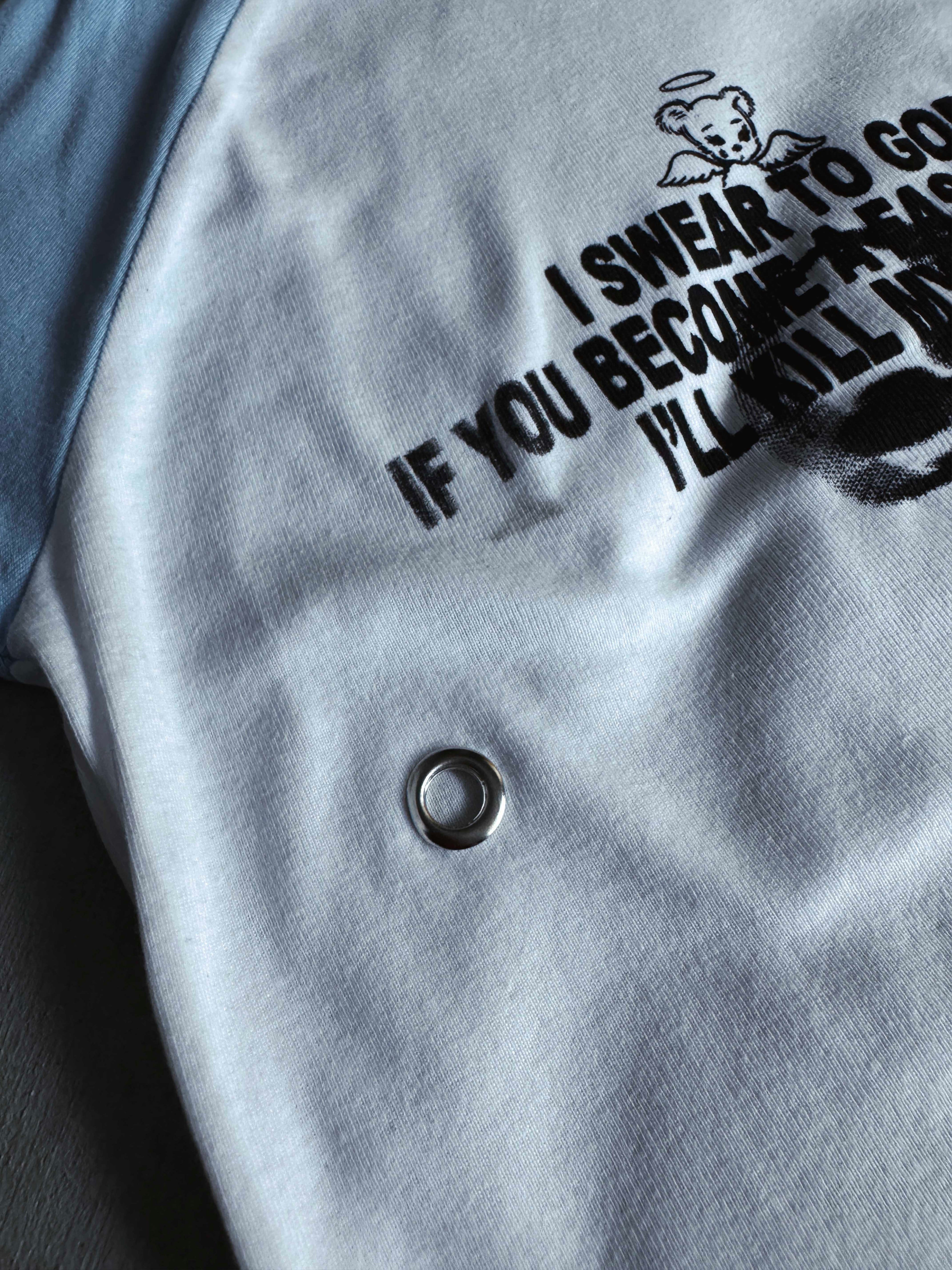 Camiseta de bebé gris/negra con la frase "Fóllame hasta la muerte"