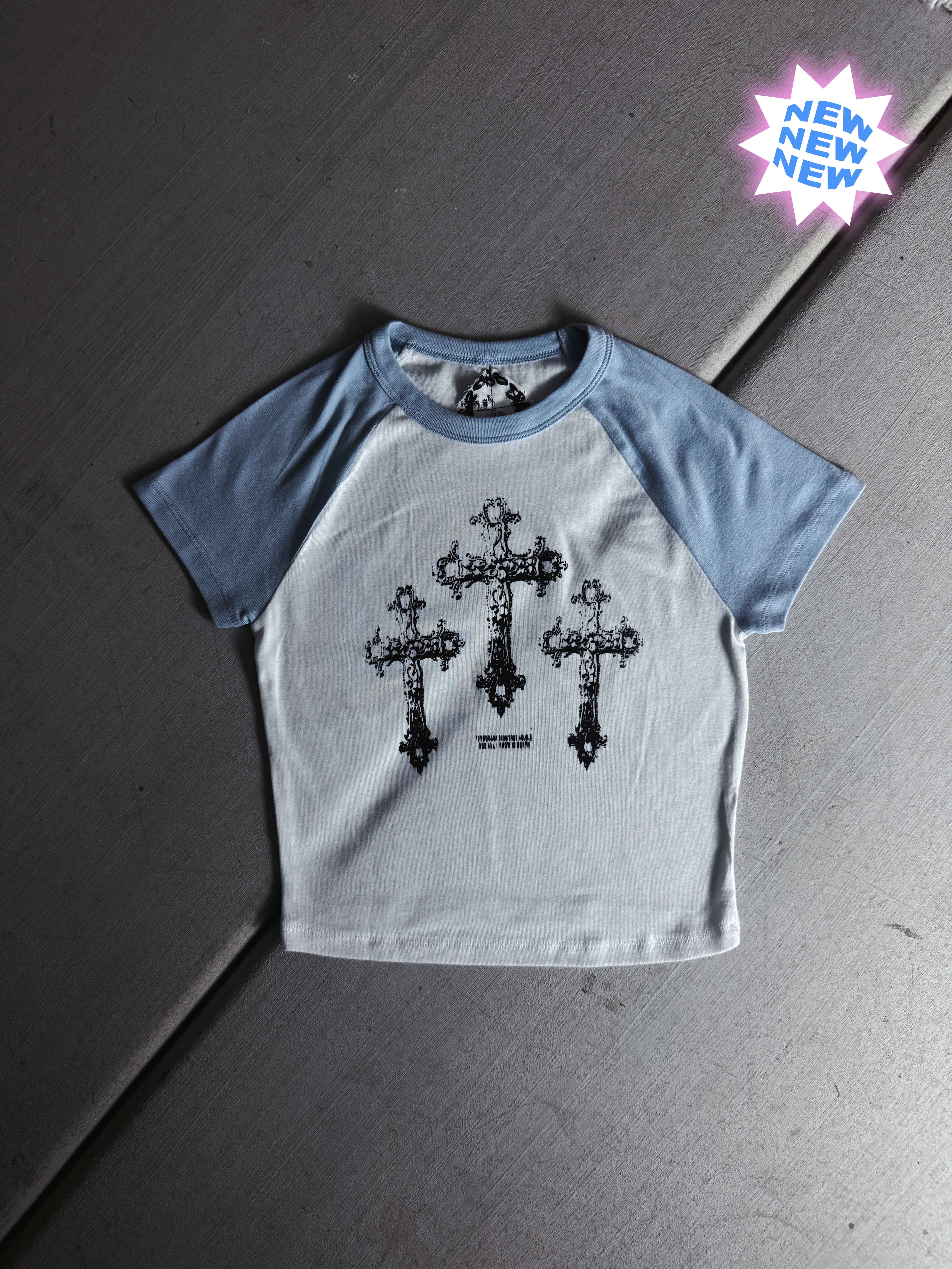 Holy Trinity Baby tee blue/white – Fvrdead