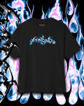 Ice Cold Blue flame logo Blk tee