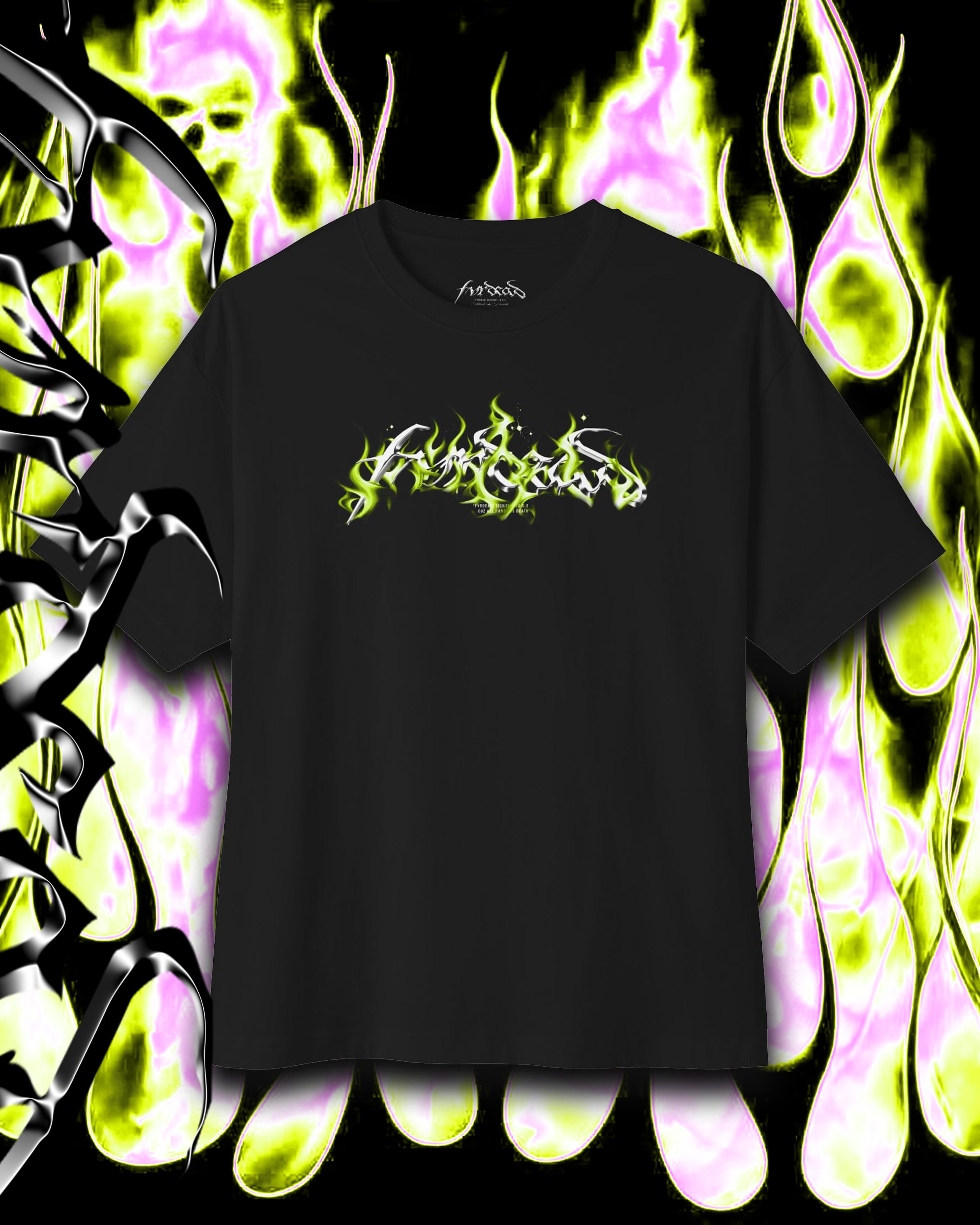 Toxic Lime flame logo Blk tee