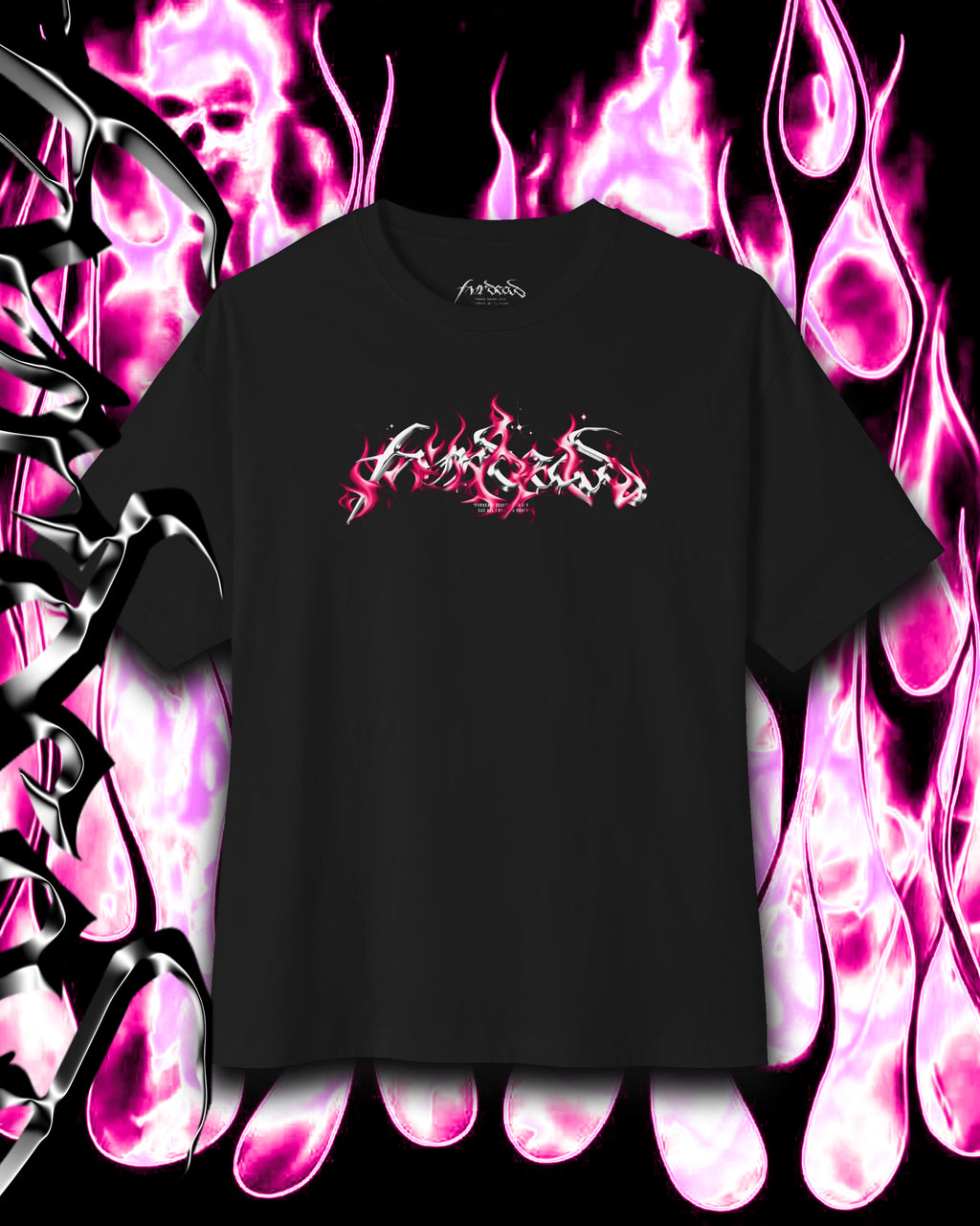 Pink Inferno flame logo Blk tee
