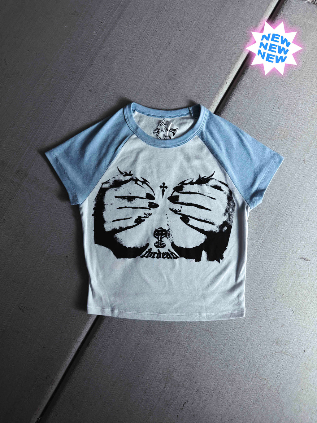 Camiseta de bebé gris/negra con la frase "Fóllame hasta la muerte"